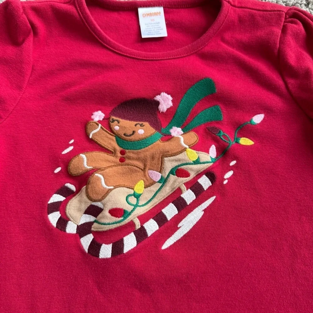 Gymboree Girls Christmas Sledding Gingerbread Long Sleeve Tee Shirt Size 10